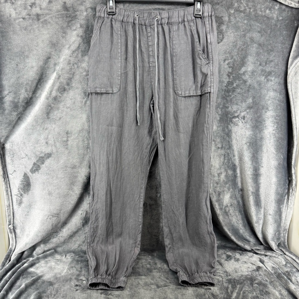 C & C California Charcoal Gray Linen Joggers Drawstring Waist with Pockets Small